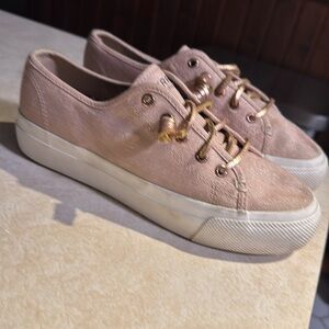Sperry sky sail Womens size 6.5 shoes pink white slip on platform sneakers